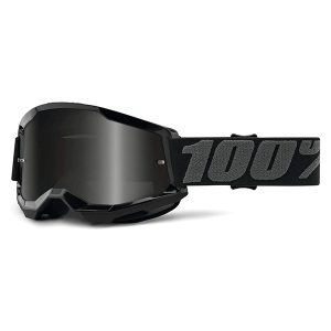 100% Strata 2 Sand Motocross & Mountain Bike Goggles - MX and MTB Racing Protective Eyewear ALL Blackw/Grey Smoke Lens
