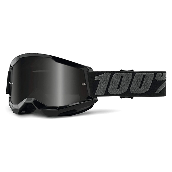 100% Strata 2 Sand Motocross & Mountain Bike Goggles – MX and MTB Racing Protective Eyewear ALL Blackw/Grey Smoke Lens
