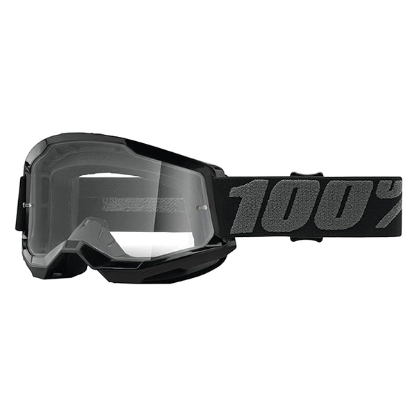 100% Strata 2 Sand Motocross & Mountain Bike Goggles – MX and MTB Racing Protective Eyewear ALL Blackw/Grey Clear Lens
