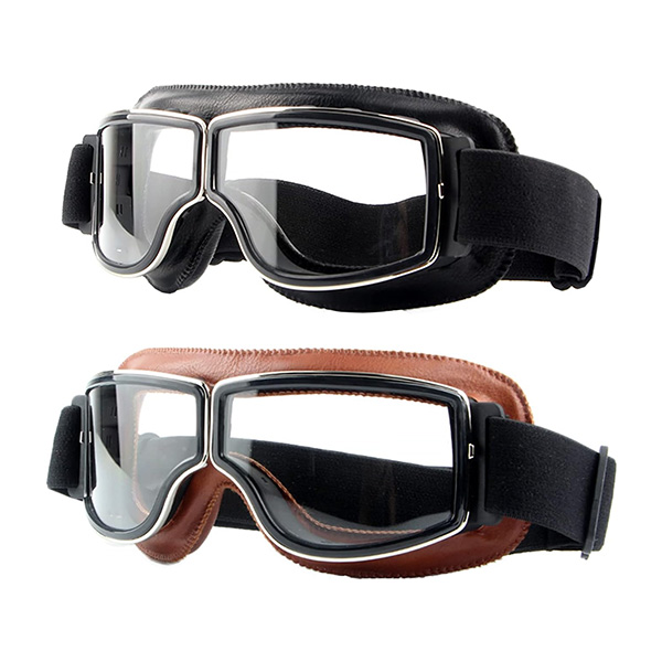 Motorcycle Goggles, 2 Pack Black Vintage Anti Fog Pilot Glasses Scooter Aviator Goggles w/ Clear Lenses