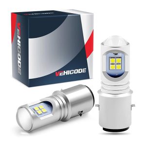 VEHICODE BA20D H6 LED Motorcycle Bulb S2 10-30V 6000K White Light for Scooter 50cc 110cc 125cc 150cc 250cc (2 Pack)
